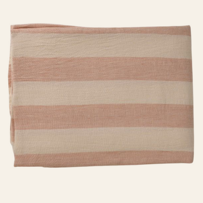 Beige & White Stripe Linen Table Cover
