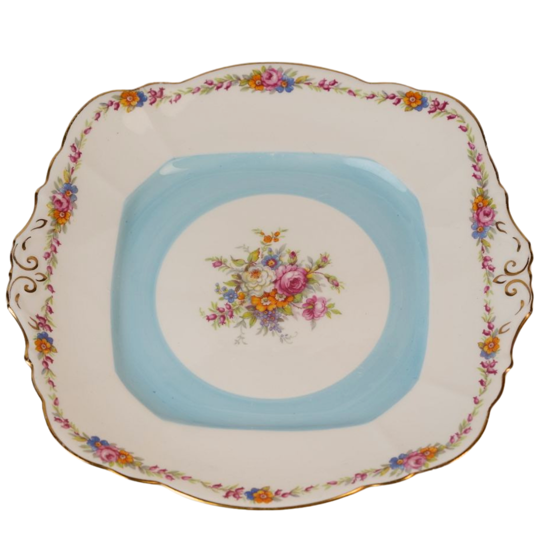 Vintage Blue Floral Cake Plate