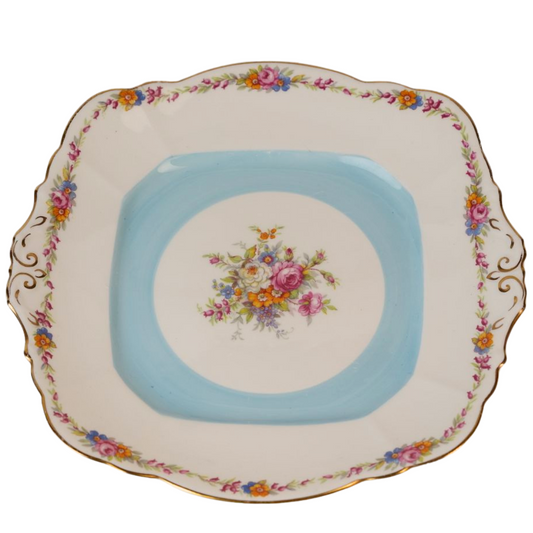 Vintage Blue Floral Cake Plate