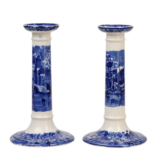 Vintage Blue & White Candle Stands