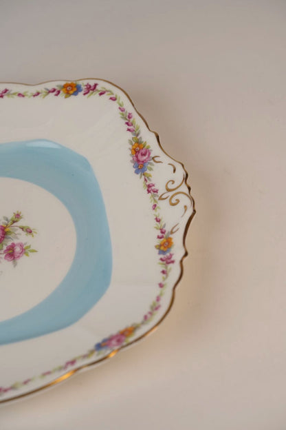 Vintage Blue Floral Cake Plate