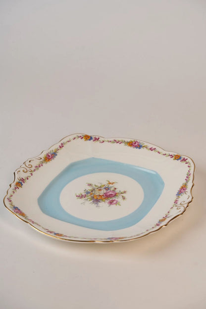 Vintage Blue Floral Cake Plate
