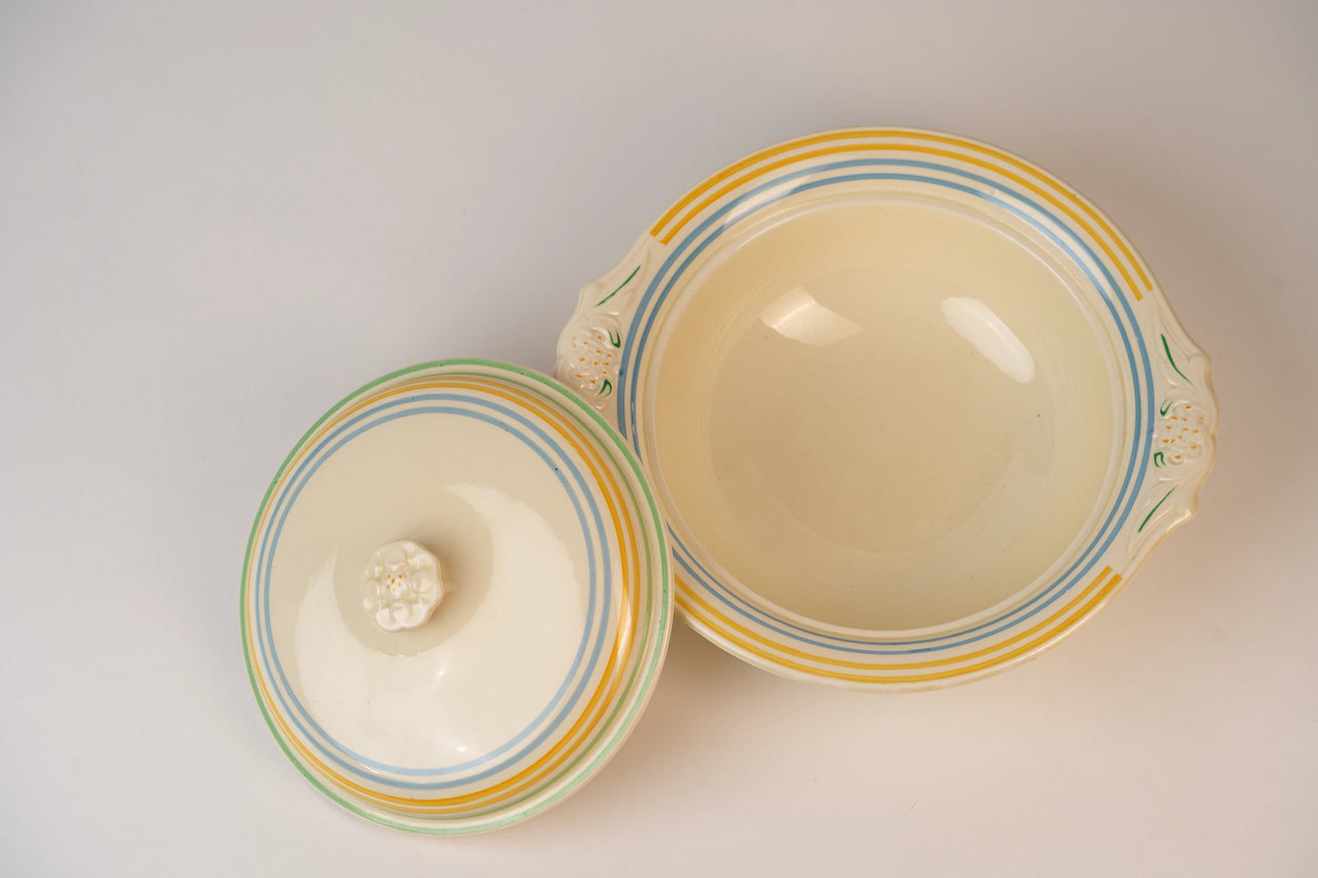 Vintage Blue Yellow Green Stripe Terrine