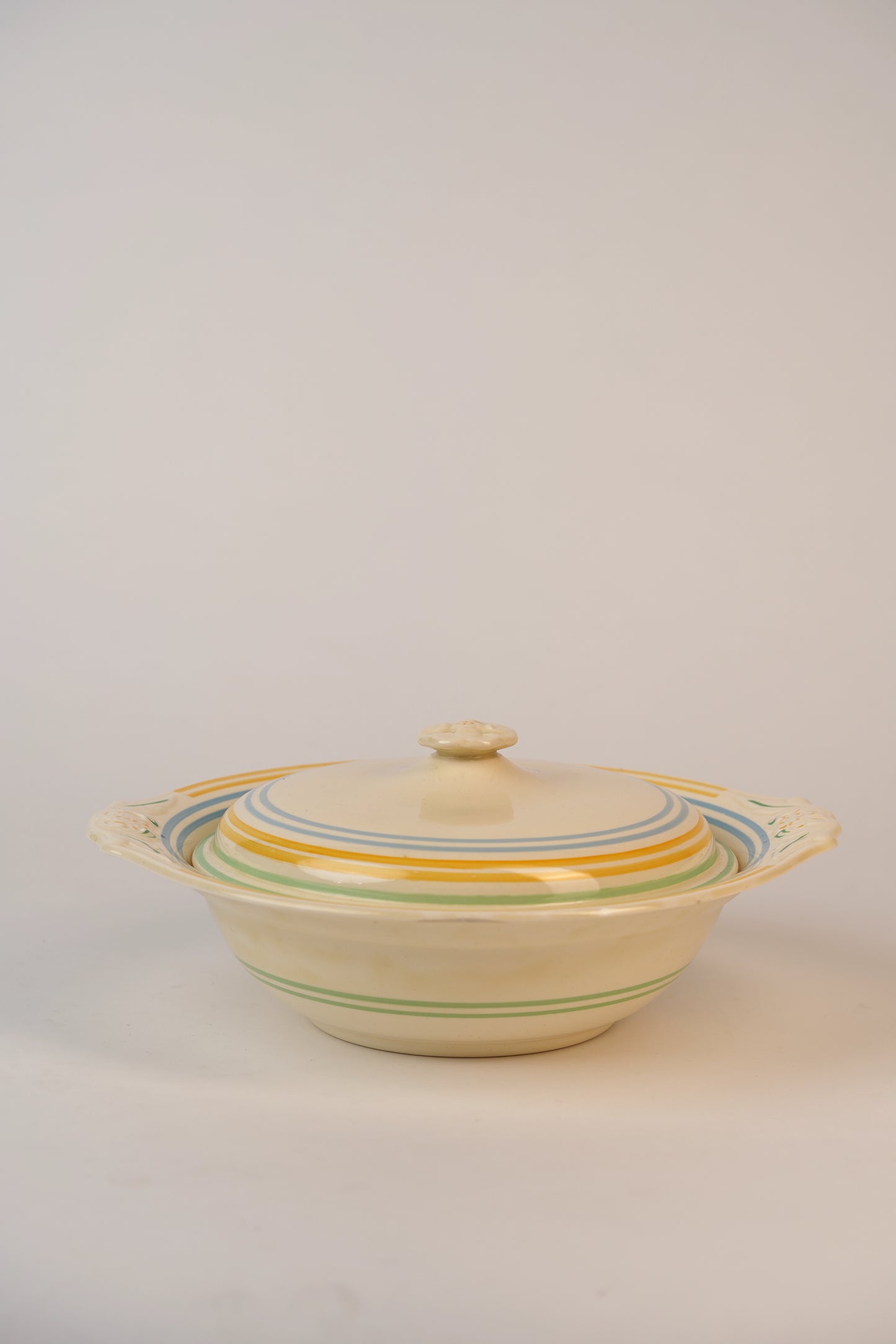 Vintage Blue Yellow Green Stripe Terrine