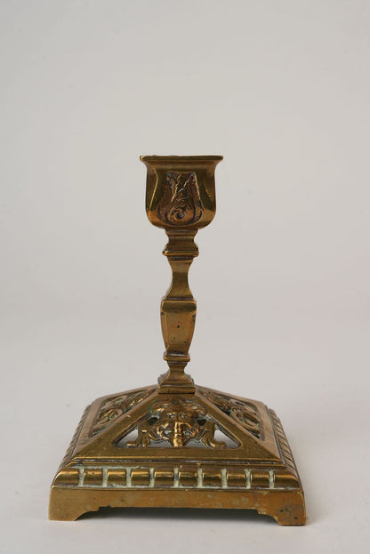 Carved Antique Brass Candle Stands | Set of 2