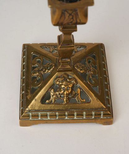 Carved Antique Brass Candle Stands | Set of 2