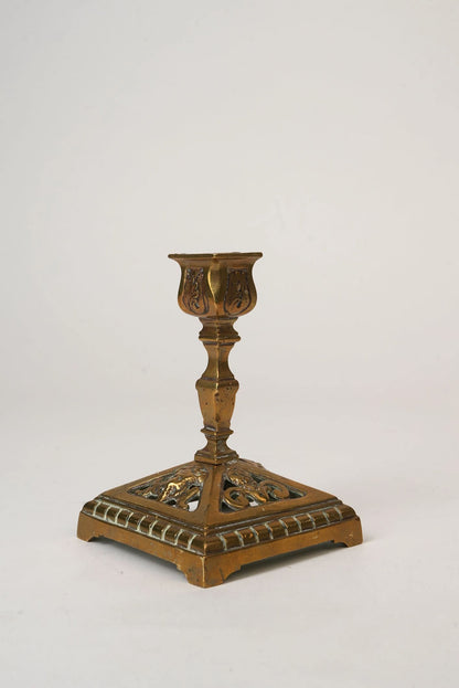 Carved Antique Brass Candle Stands | Set of 2