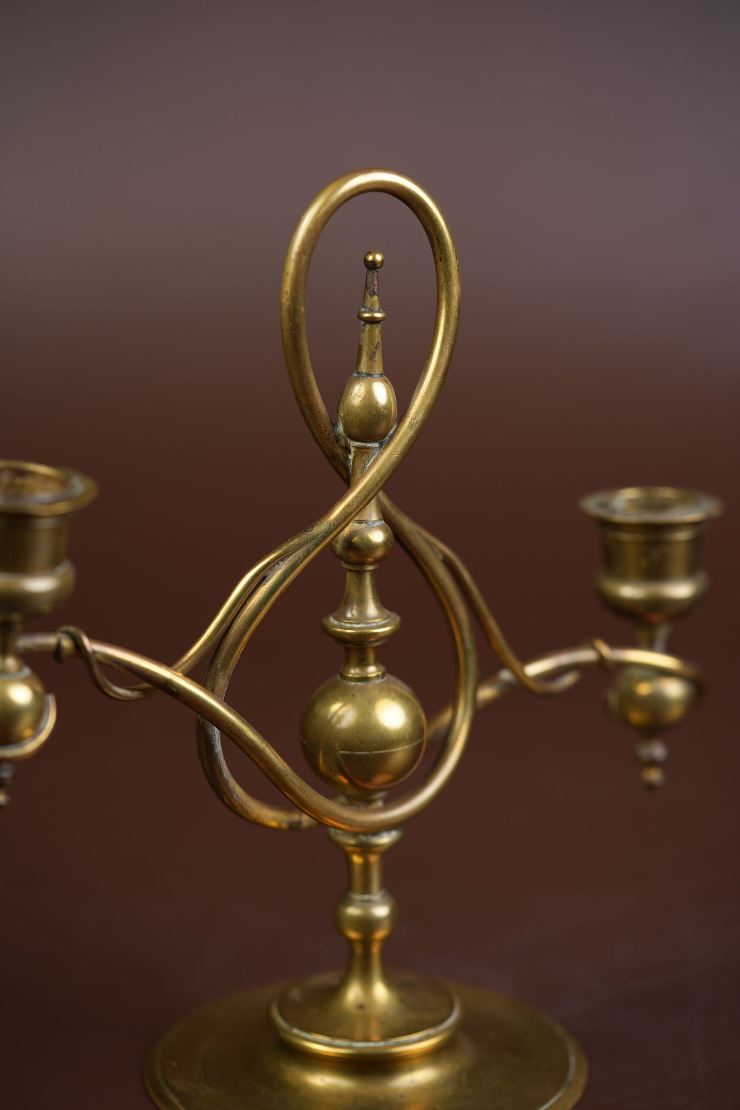 Brass Candelabrum with Figure-8 Loop Stem
