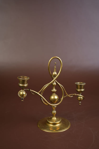 Brass Candelabrum with Figure-8 Loop Stem