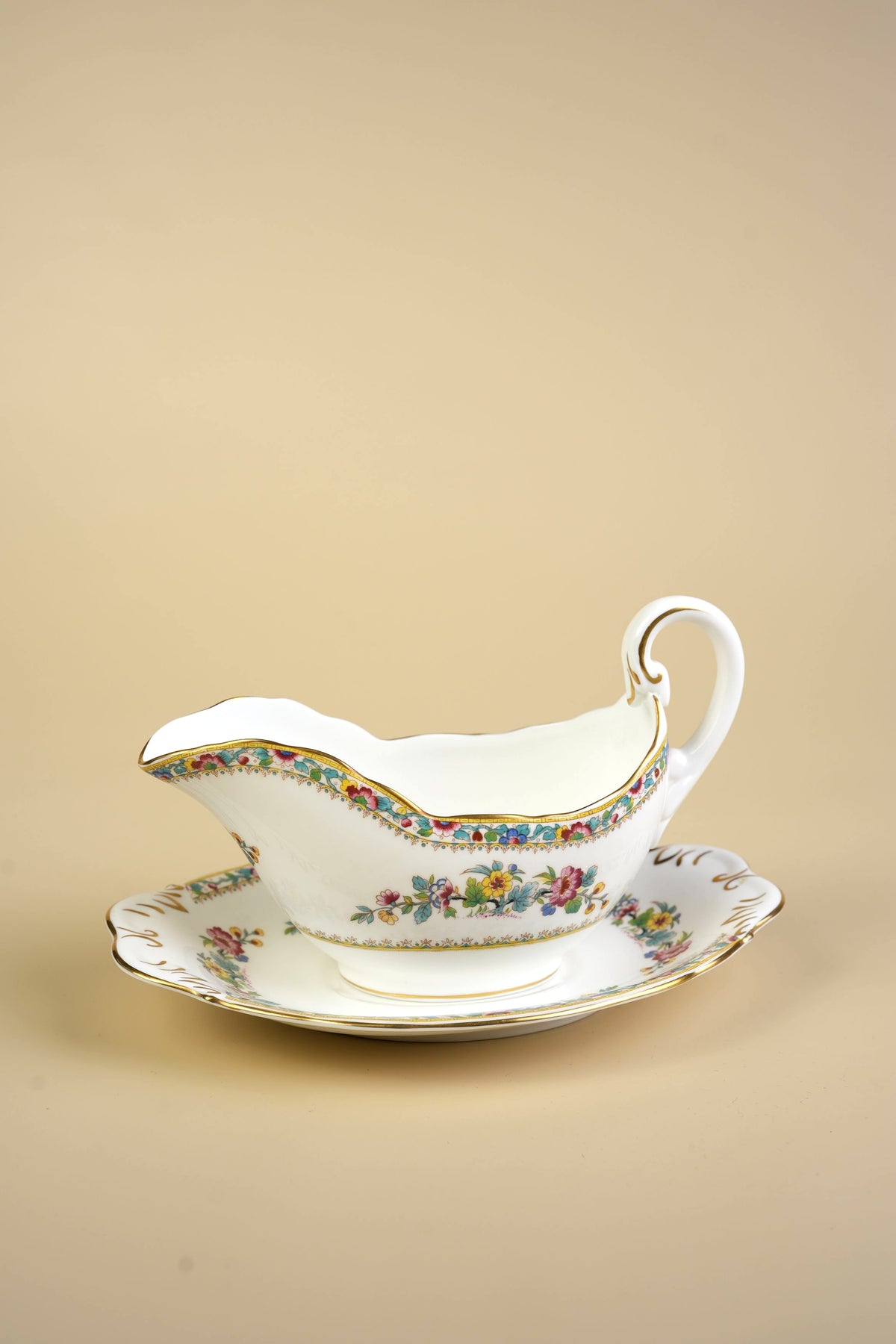 Coalport Ming Rose Bone China Gravy Boat with Stand