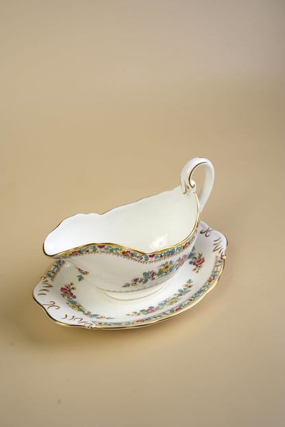 Coalport Ming Rose Bone China Gravy Boat with Stand