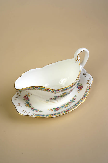 Coalport Ming Rose Bone China Gravy Boat with Stand