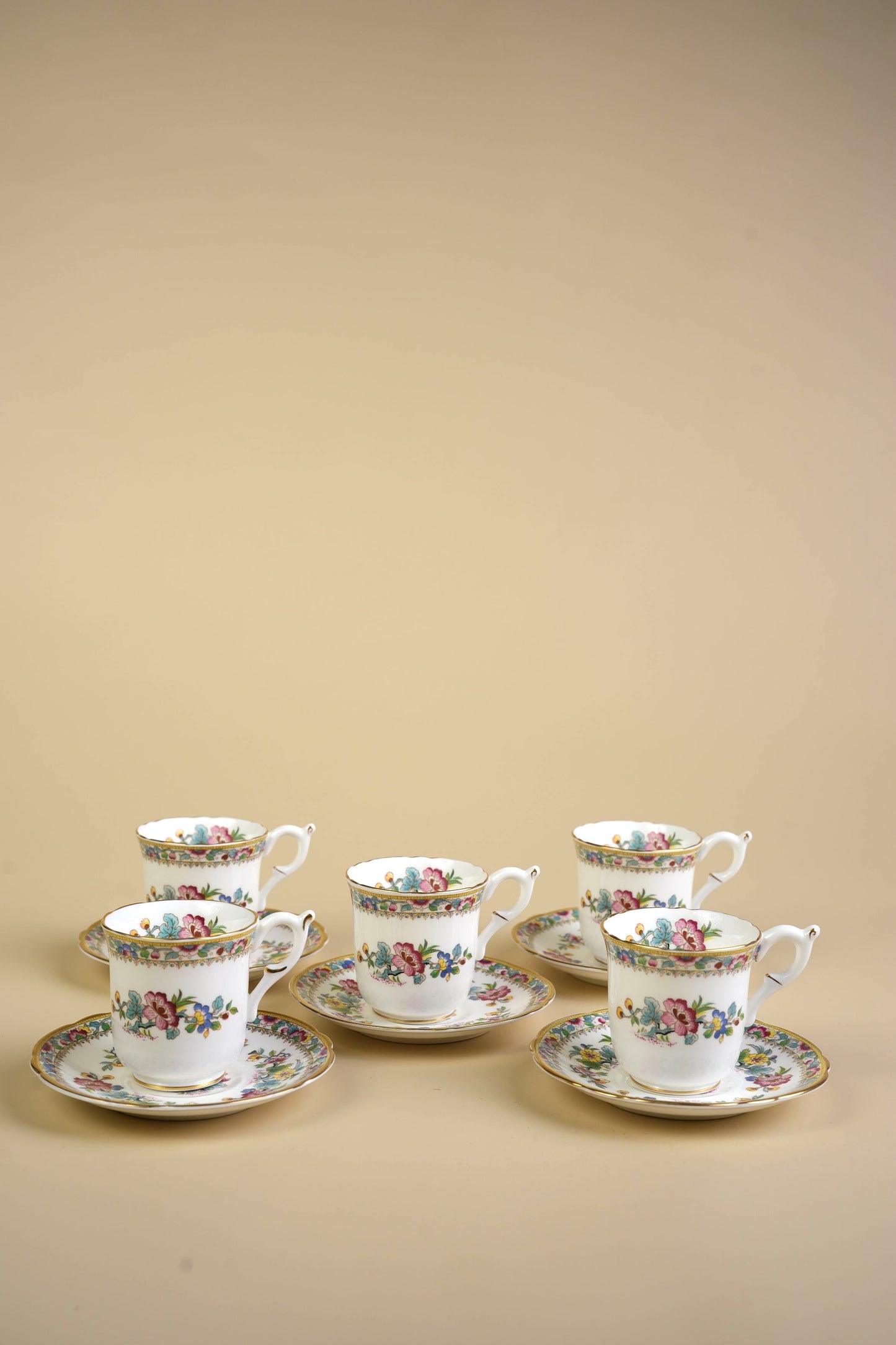 Small Coalport Ming Rose Coffee Cups & Saucers | Set of 5
