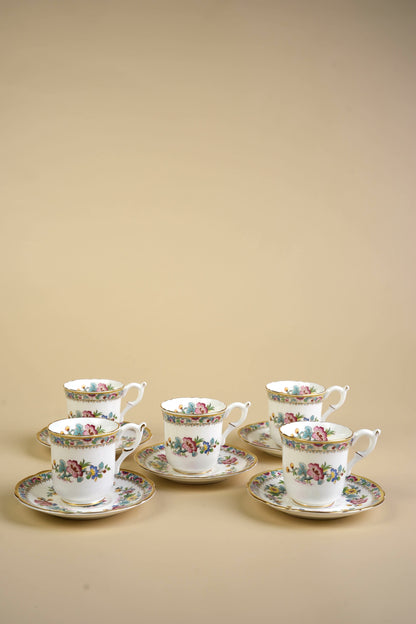 Small Coalport Ming Rose Coffee Cups & Saucers | Set of 5