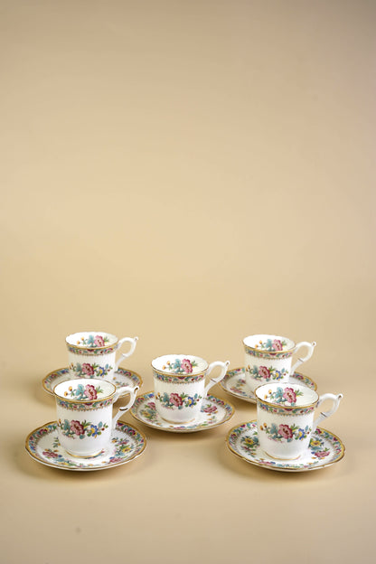 Small Coalport Ming Rose Coffee Cups & Saucers | Set of 5