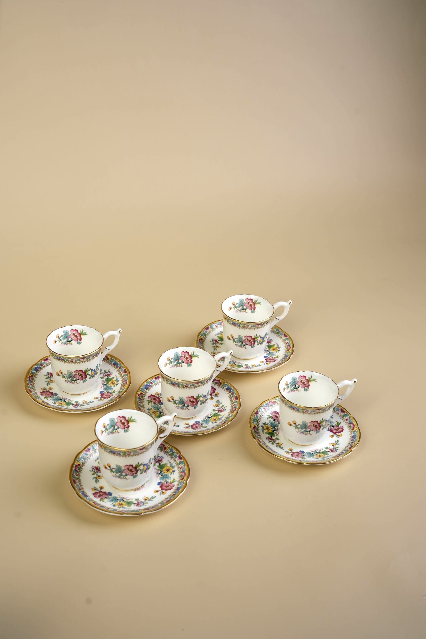Small Coalport Ming Rose Coffee Cups & Saucers | Set of 5