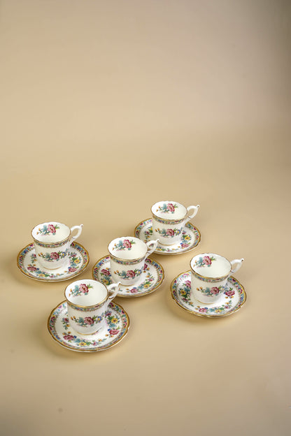 Small Coalport Ming Rose Coffee Cups & Saucers | Set of 5