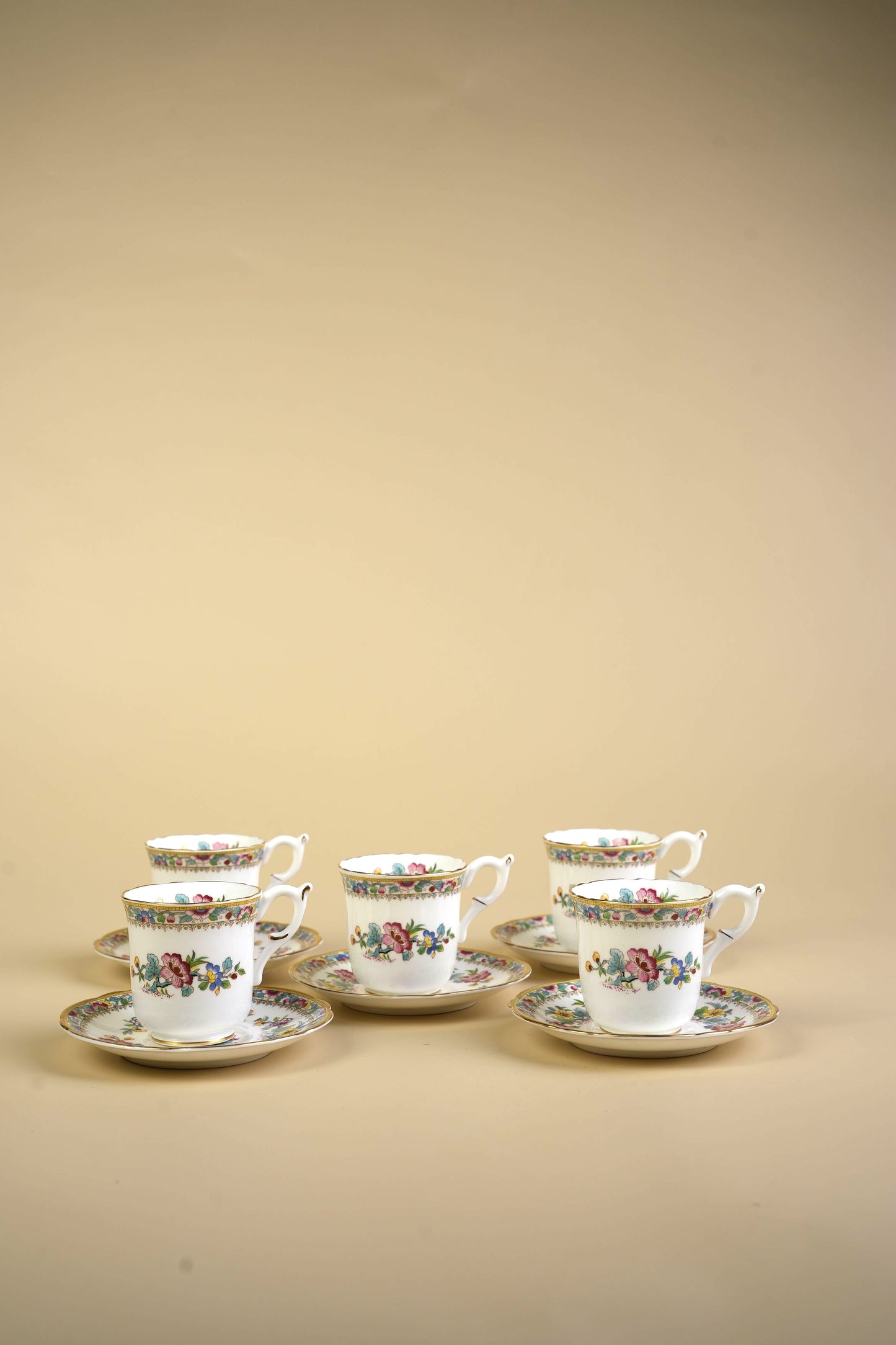 Small Coalport Ming Rose Coffee Cups & Saucers | Set of 5