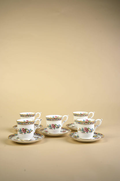 Small Coalport Ming Rose Coffee Cups & Saucers | Set of 5