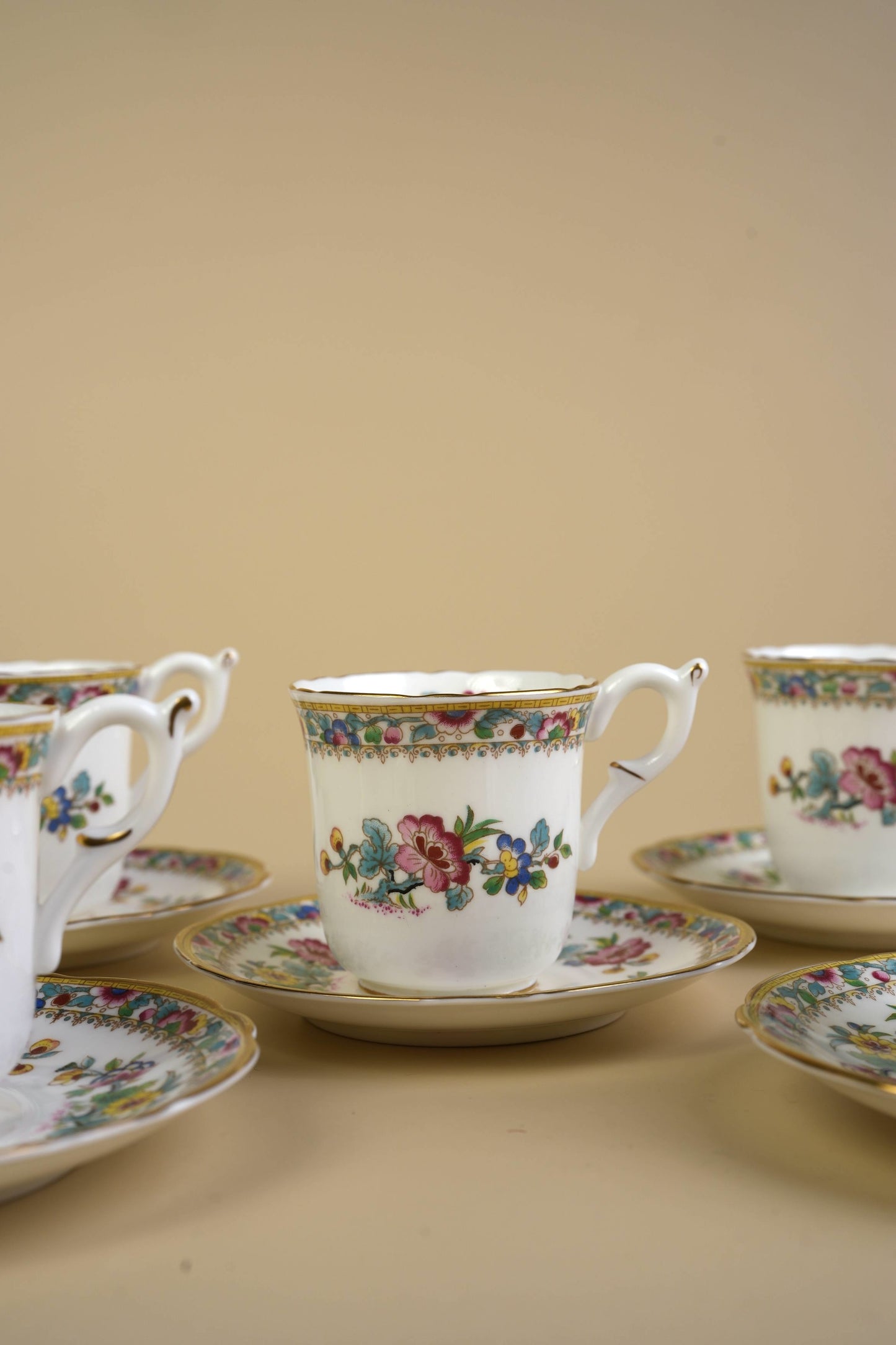Small Coalport Ming Rose Coffee Cups & Saucers | Set of 5