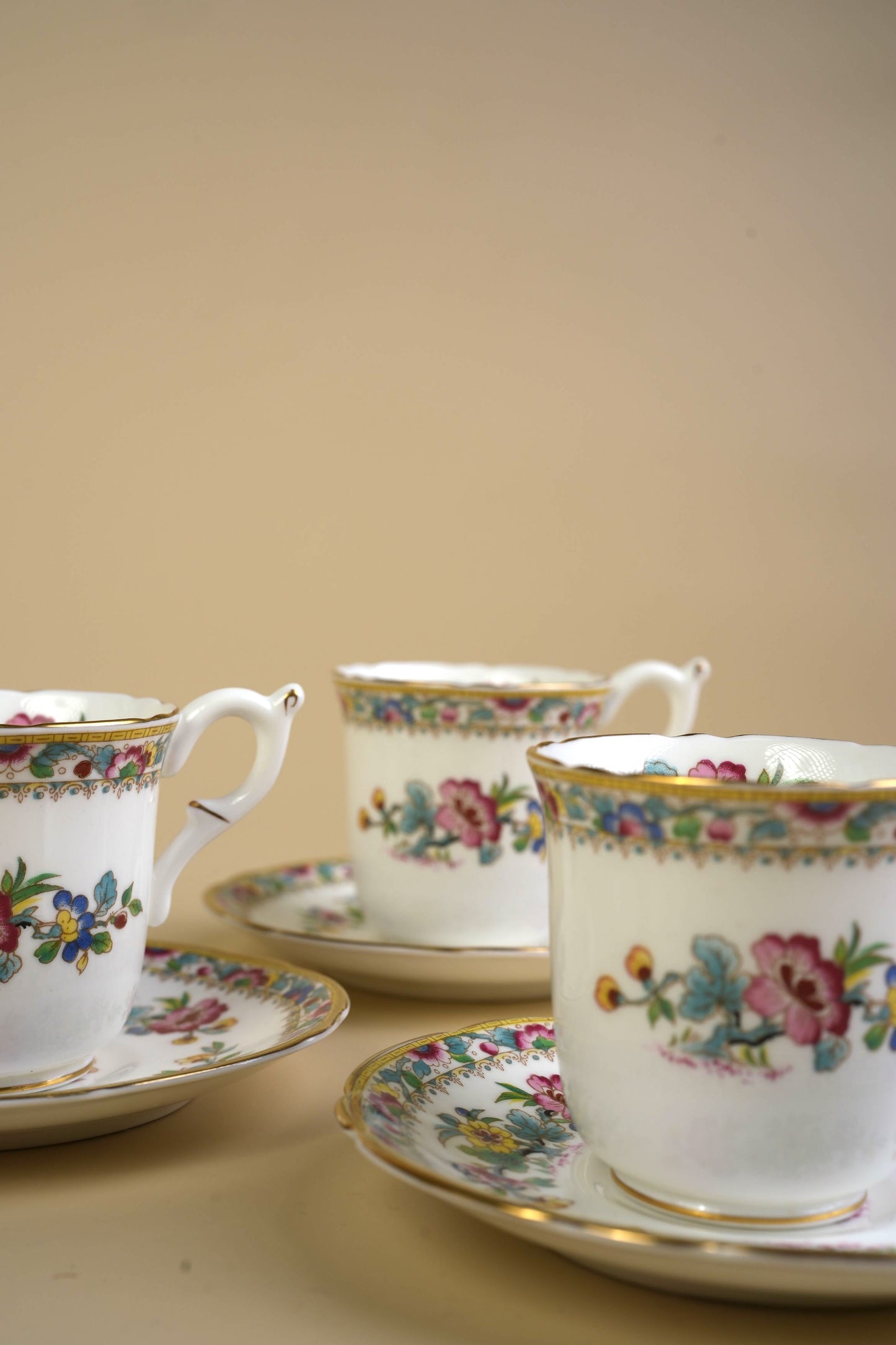 Small Coalport Ming Rose Coffee Cups & Saucers | Set of 5