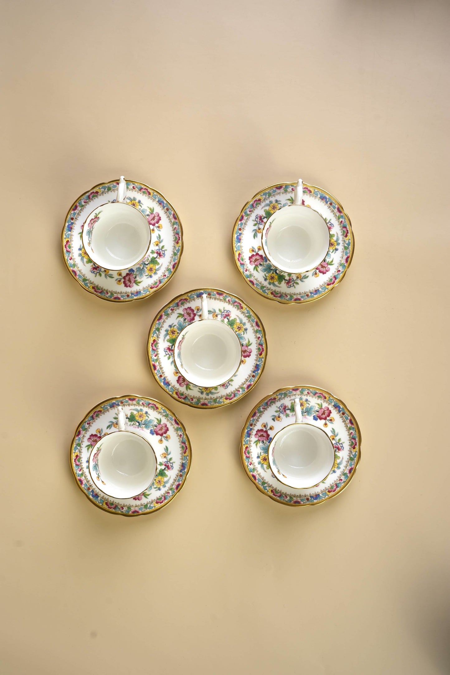Small Coalport Ming Rose Coffee Cups & Saucers | Set of 5
