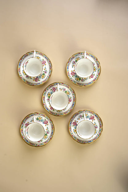 Small Coalport Ming Rose Coffee Cups & Saucers | Set of 5