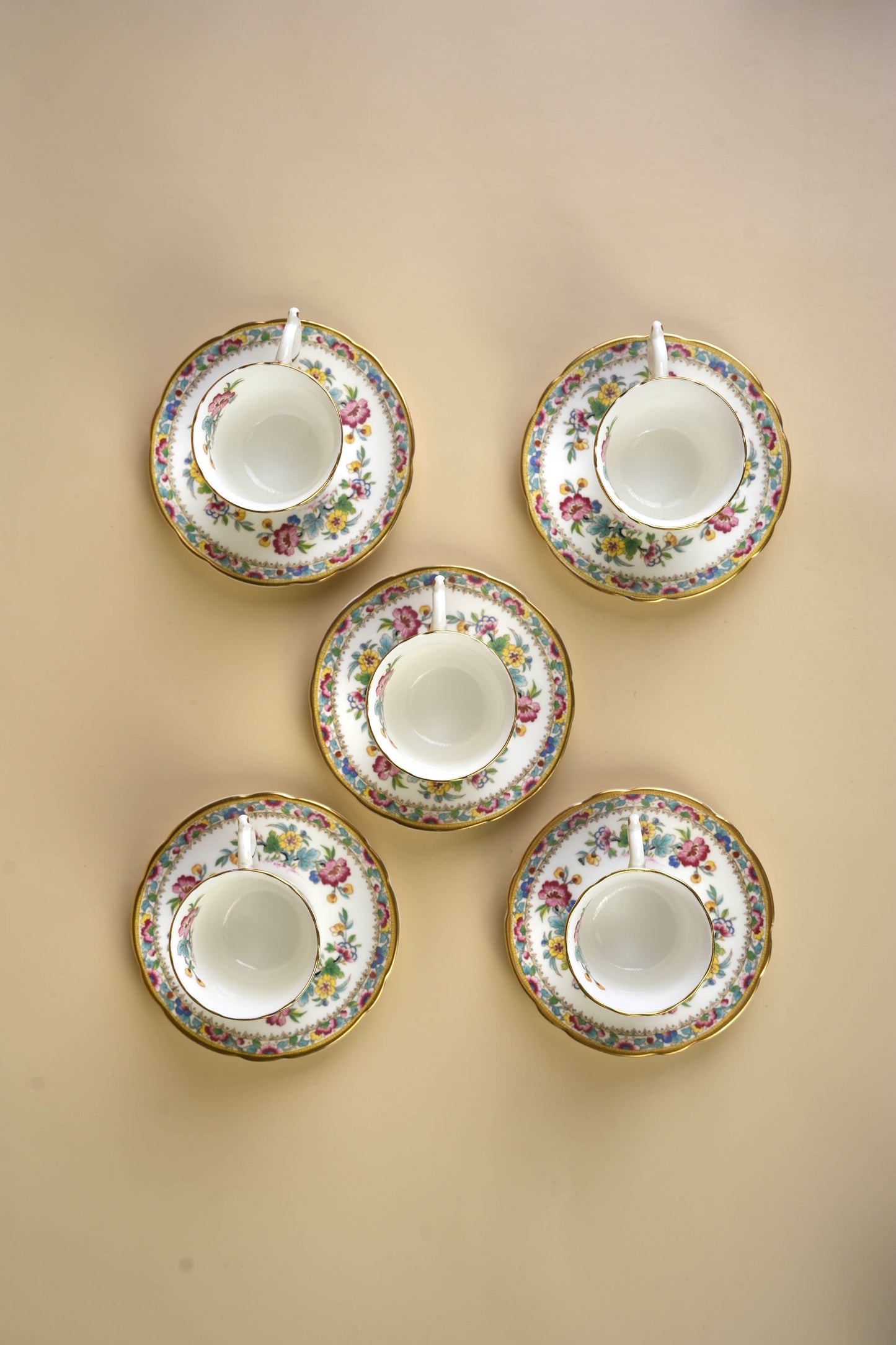 Small Coalport Ming Rose Coffee Cups & Saucers | Set of 5