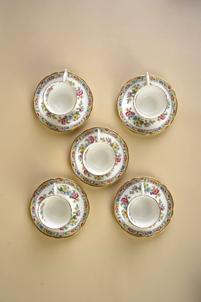 Small Coalport Ming Rose Coffee Cups & Saucers | Set of 5