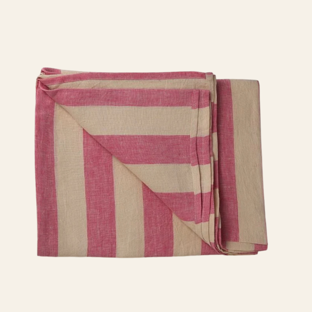 Pink & White Stripe Linen Table Cover