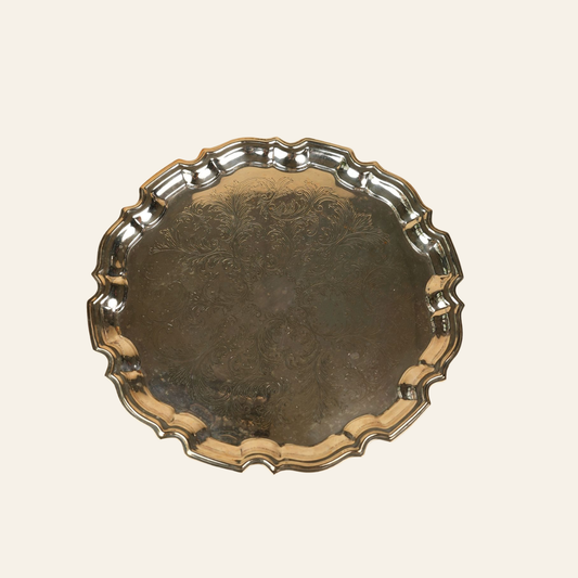 Ornate Silver-Plated Engraved Serving Tray