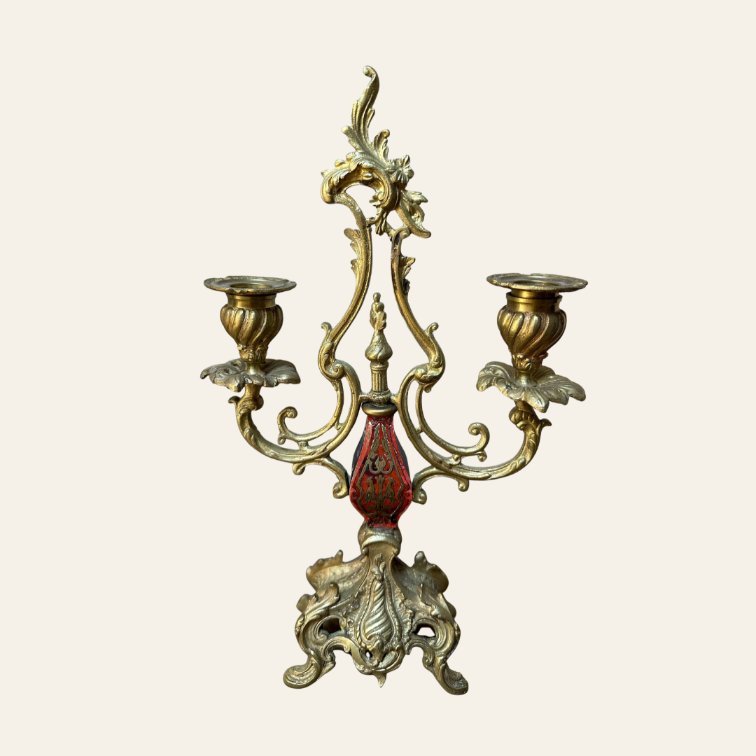 Pair of Antique French Louis XV Rococo Gilt Brass Candelabras