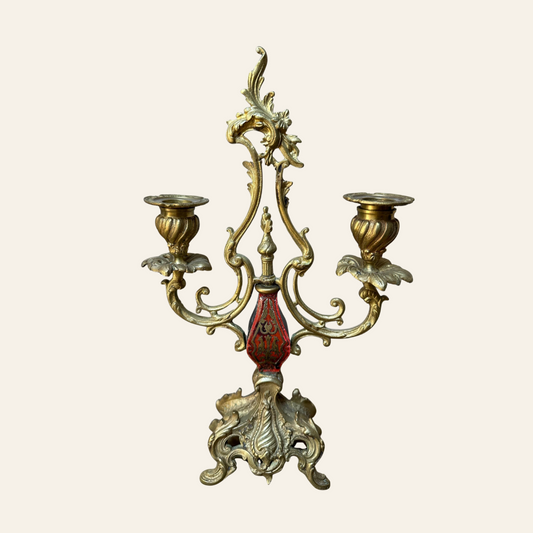 Pair of Antique French Louis XV Rococo Gilt Brass Candelabras