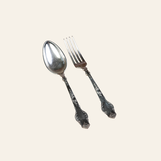 Antique French Silver-Plated Spoon & Fork Set, 12 Pieces