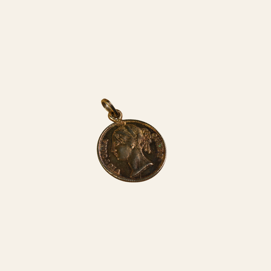 Antique East India Company One Rupee Coin Pendant — Queen Victoria, 1840