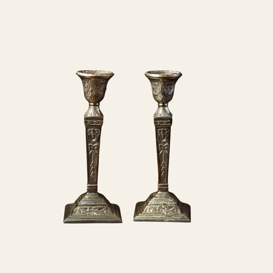 Victorian Silver-Plated Neoclassical Candlesticks with Tassel Detail