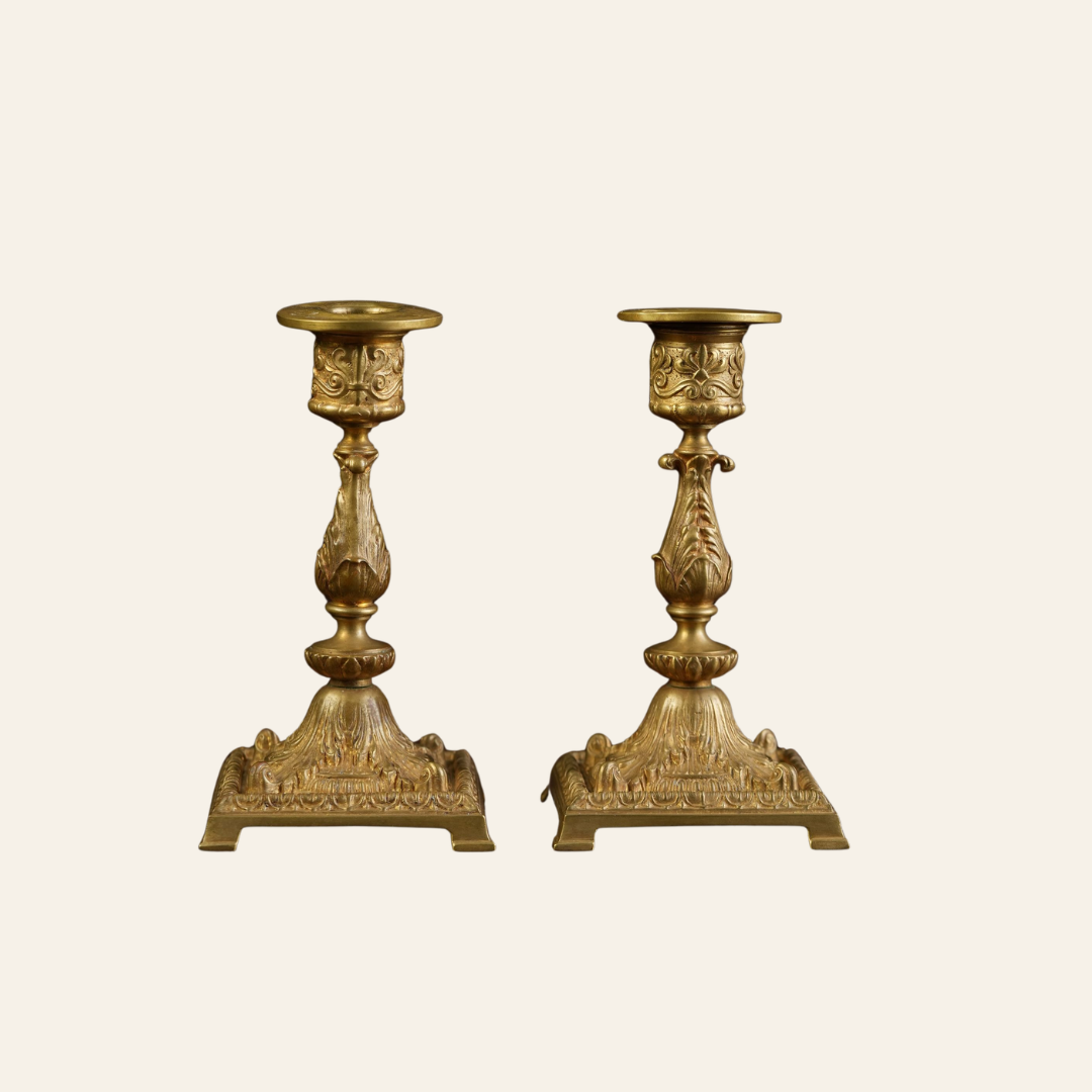 Rococo Candlesticks with Acanthus Stem & Scrollwork Base