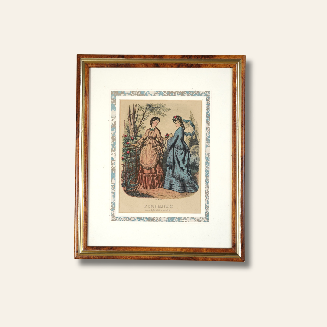 Antique French Fashion Plate — La Mode Illustrée, Rose Garden