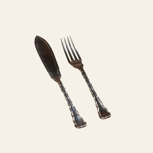 Antique Silver-Plated Knife & Fork Set by Lee & Wigfull, Boxed — 12 Pieces