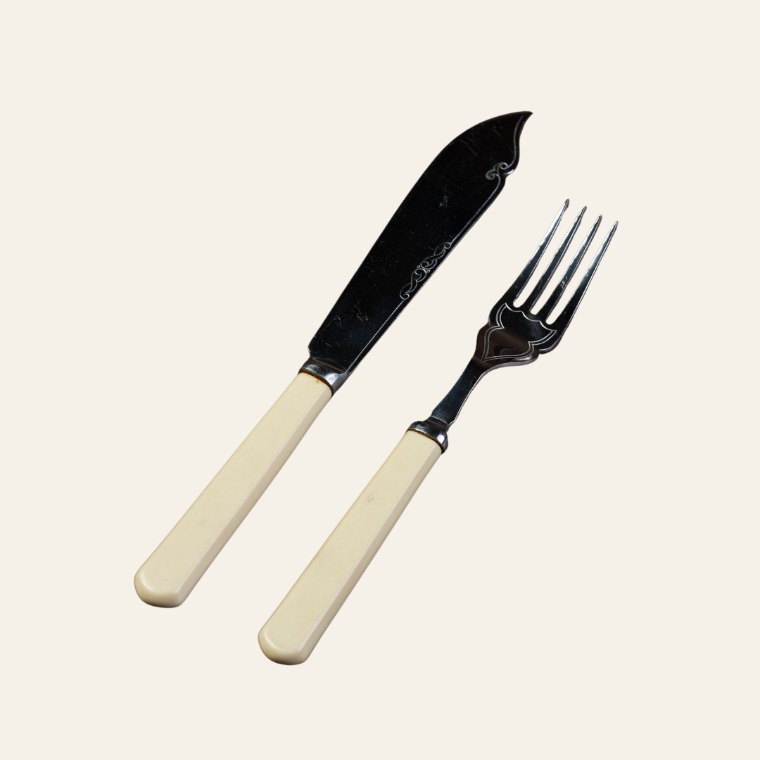 Antique Firth Stainless Knife & Fork Set, Boxed — 12 Pieces