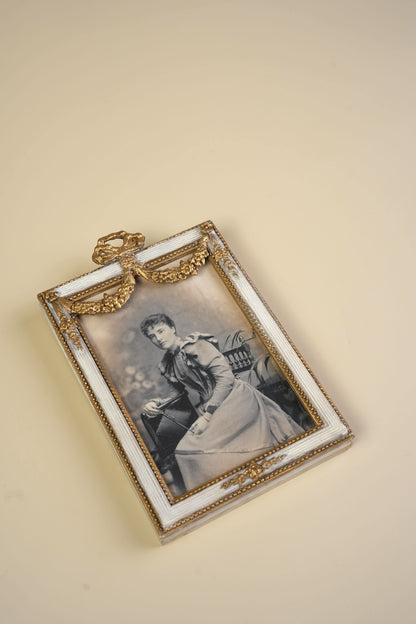 Pair of Victorian Gilt Bow Picture Frames with Original Portraits