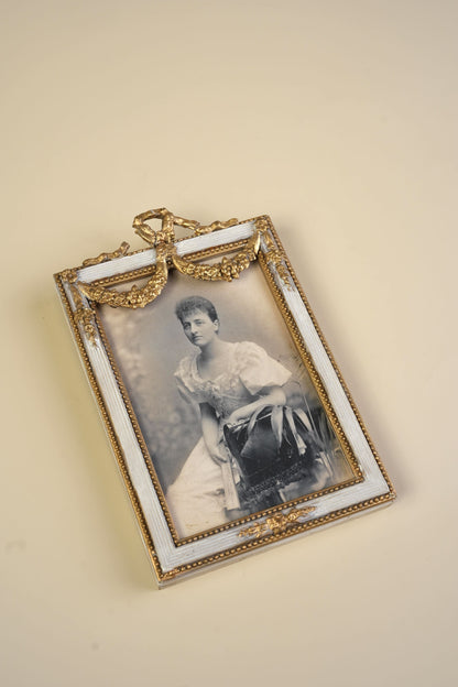 Pair of Victorian Gilt Bow Picture Frames with Original Portraits