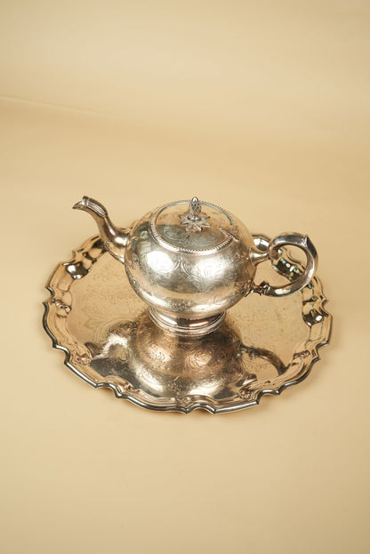 Ornate Silver-Plated Engraved Serving Tray