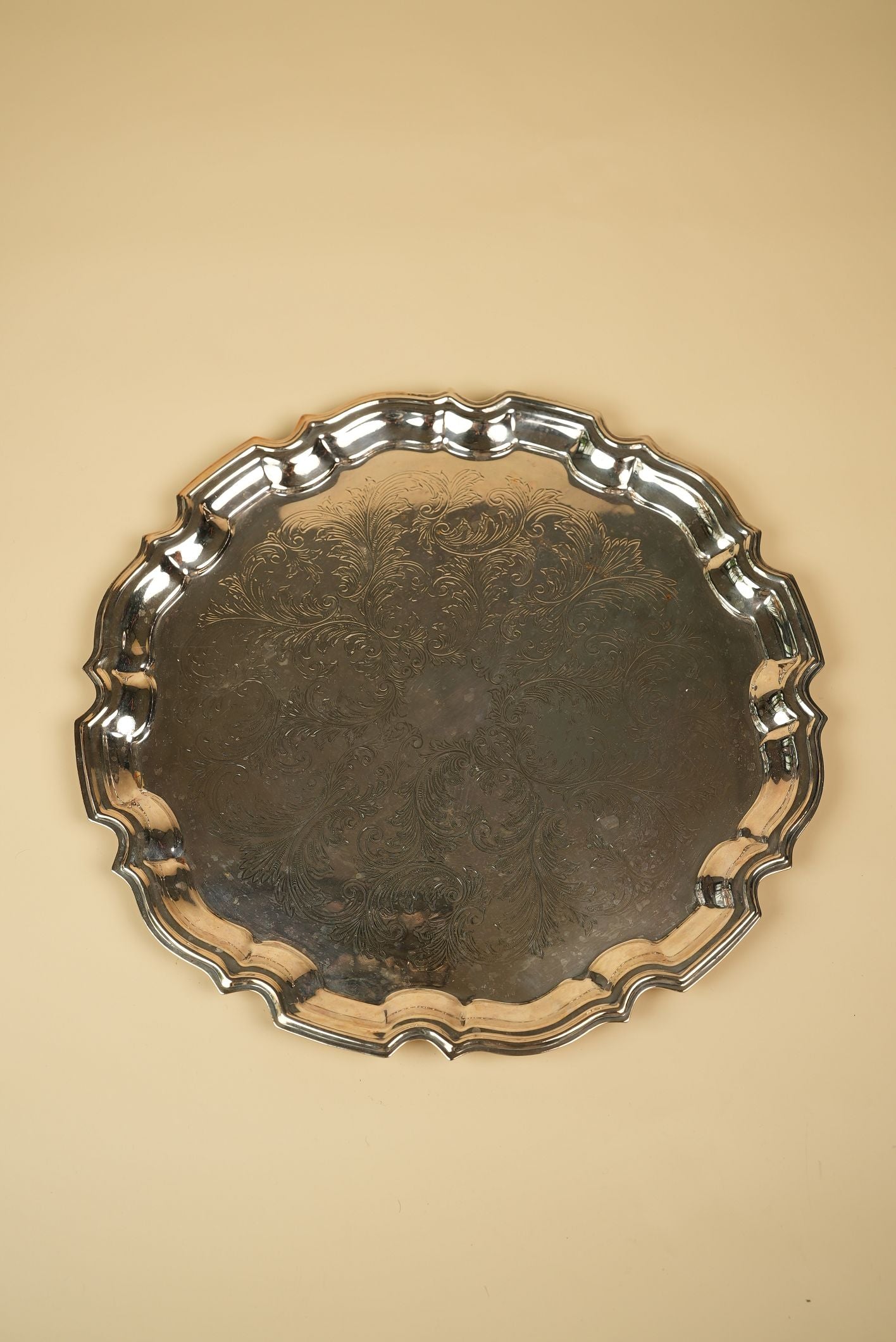 Ornate Silver-Plated Engraved Serving Tray