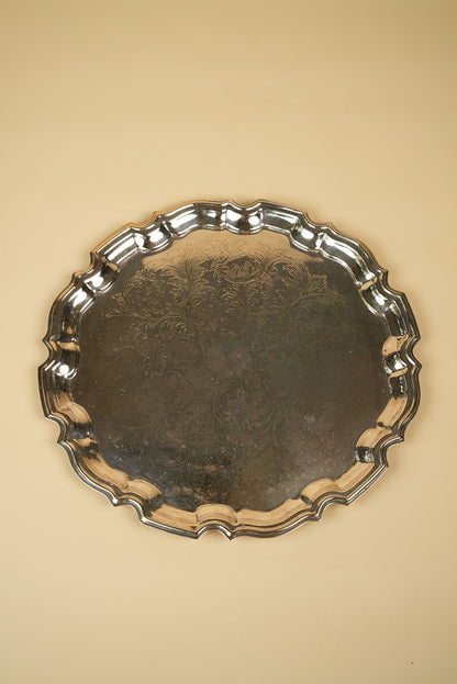 Ornate Silver-Plated Engraved Serving Tray