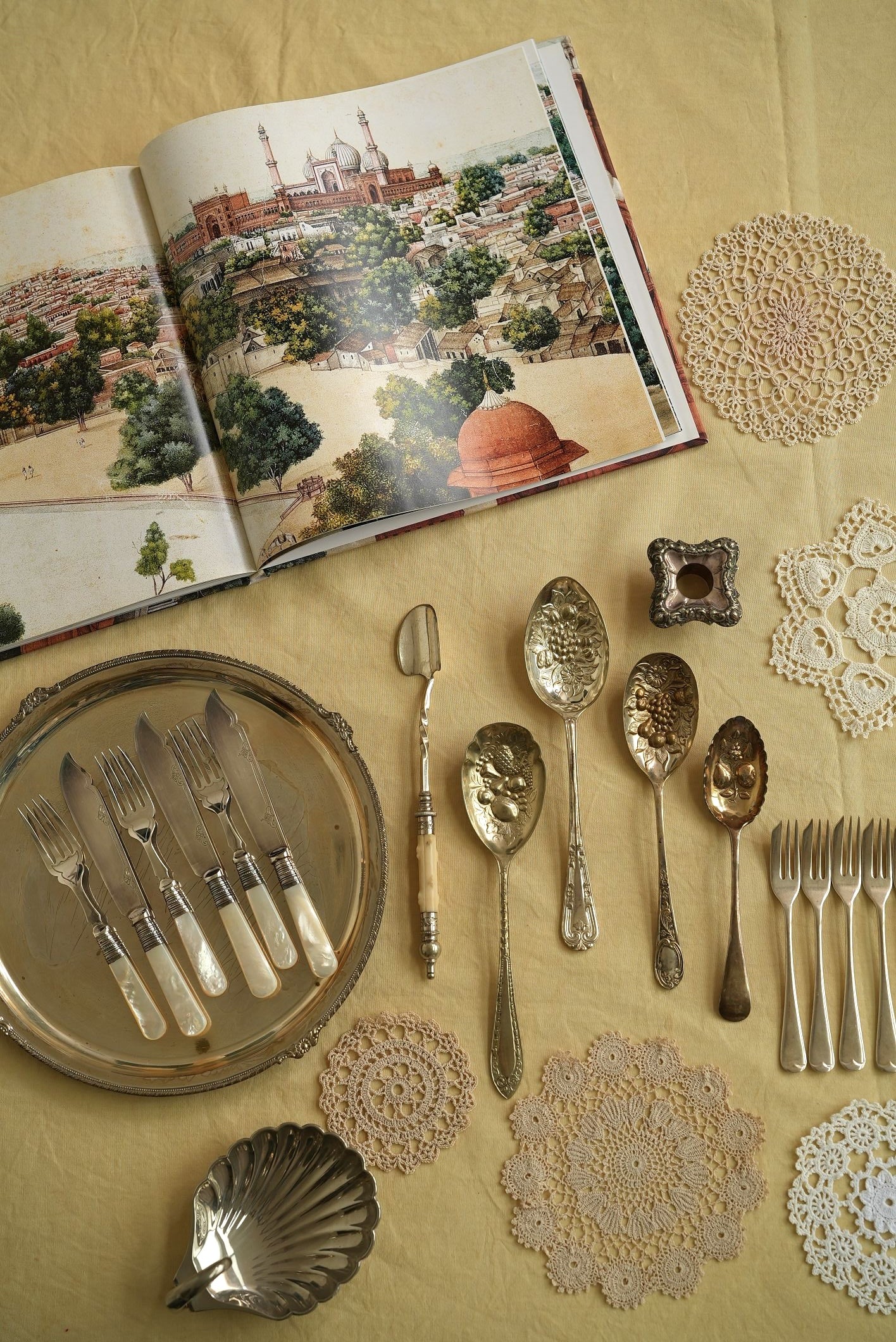 Antique Silver-Plated Berry Spoon with Embossed Floral & Grape Bowl