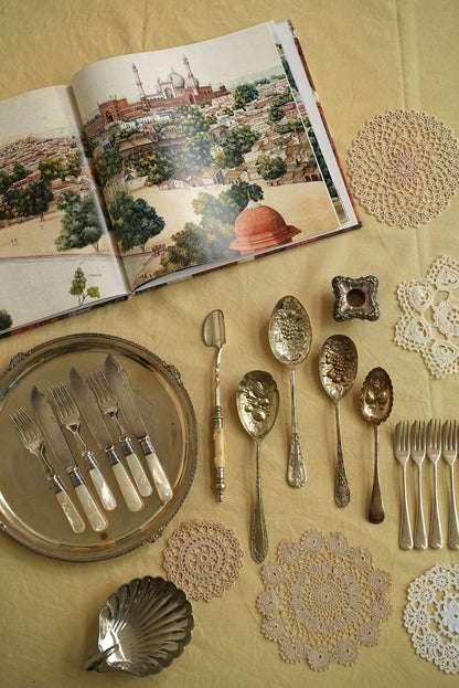 Antique Silver-Plated Berry Spoon with Embossed Floral & Grape Bowl