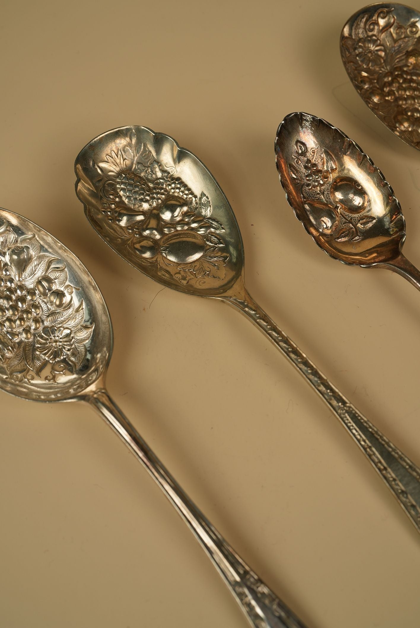 Antique Silver-Plated Berry Spoon with Embossed Pineapple & Fruit Bowl