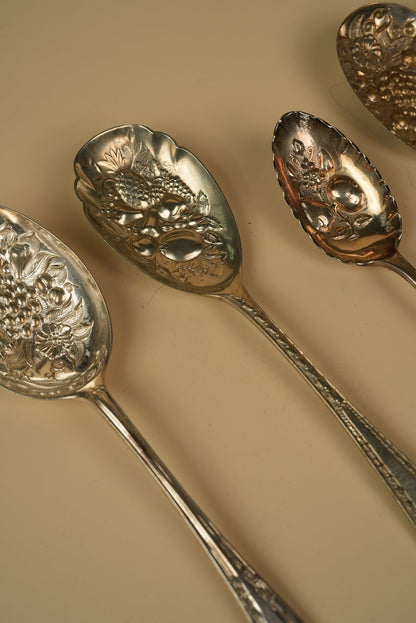 Antique Silver-Plated Berry Spoon with Embossed Pineapple & Fruit Bowl