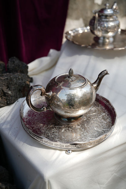 Ornate Silver-Plated Engraved Serving Tray
